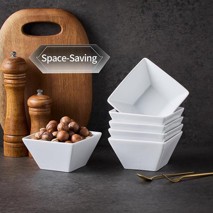 Porcelain Cereal Bowls Set of 6, 13 Oz Square Serving Bowls Set | 4.6in Classic - Image 5