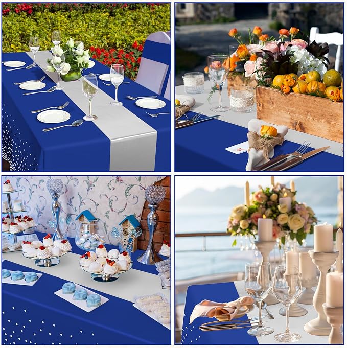 12 Pack Blue and Silver Tablecloth and Table Runner Party Decorations - Image 6