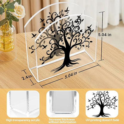 Tree of Life Decor Napkin Holder for Table, 2 Pack 5"x5" Spring Paper Holder for Kitchen, Party, Dining Restaurant, Bar Summer Rustic Cocktail Paper Napkin Dispenser for Table Decoration Gift