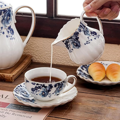 Agyiuns ceramic tea cup and saucer set of 4, floral teacup sets - Image 4