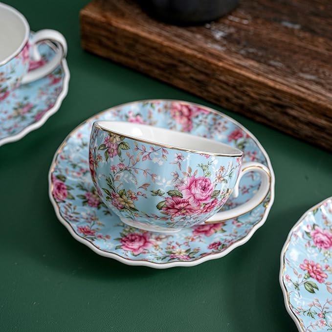 Agyiuns Tea Cup and Saucers, 6.4oz Floral Tea Cups - Image 6