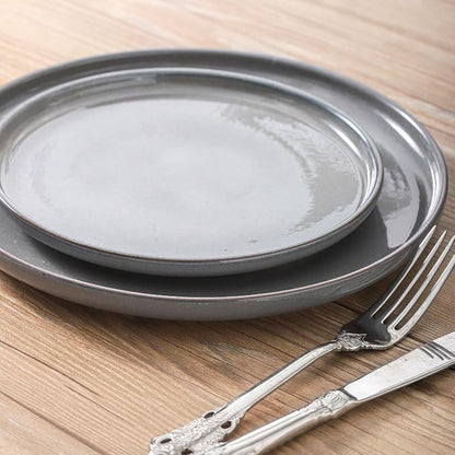 Ceramic Dinner Plates Set of 6,Stoneware 8 Inch,Microwave,Dishwasher and Oven Safe,Porcelain Dessert Plates for Pasta,Salad and Steak,Christmas Gift,Dishes for Kitchen,Scratch Resistant,Gray