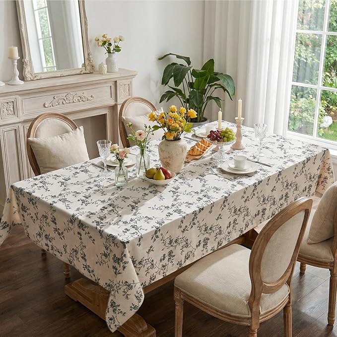 jinchan Black Farmhouse Floral Linen Rectangle Table Cloth 52 x 70 Inch | - Image 3