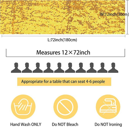 12 Packs 12 X 72 Inch Gold Sequin Table Runner Glitter Dining Table Runner - Image 3