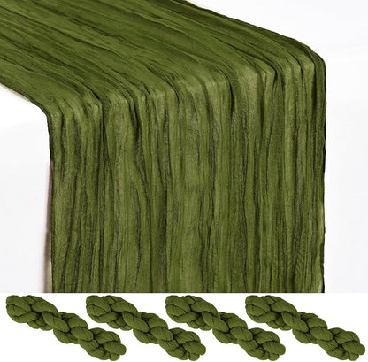 Showgeous 4 Pack Olive Green Cheesecloth Table Runner, 17 x 108 Inches | Boho by Showgeous