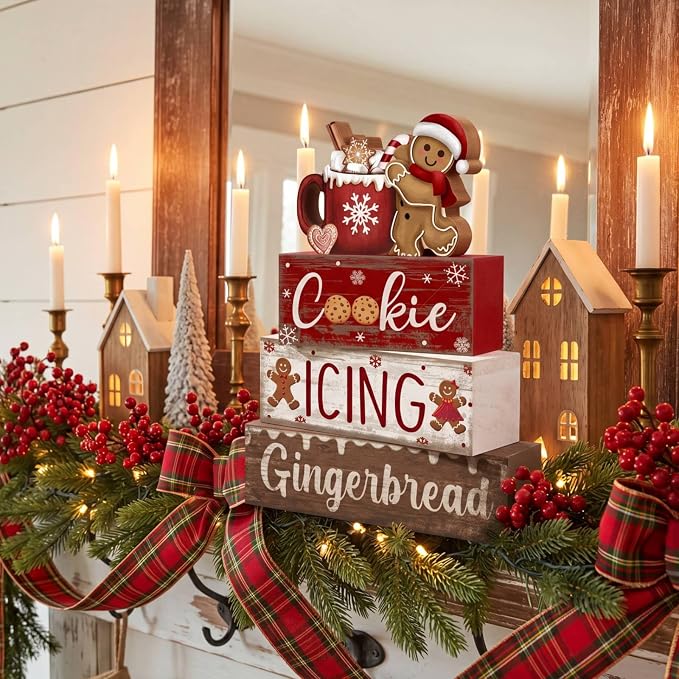 Moucuny 4 Pcs Christmas Table Decor Wooden Gingerbread Cocoa Decoration - Image 7