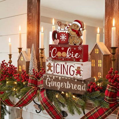 Moucuny 4 Pcs Christmas Table Decor Wooden Gingerbread Cocoa Decoration - Image 7