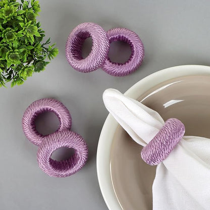 ALPHA Living HOME Napkin Rings for Dinner Table Set of 12 - Handmade Rayon Farmhouse Table Decor, Boho Chic Wedding Accessories, Holiday Party Decor, Dining Table Setting (Purple)