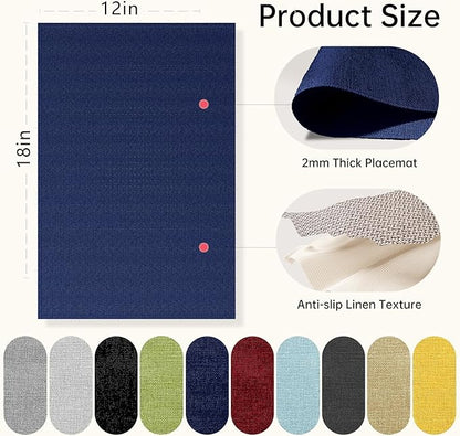 Blue Forest Placemats Set of 6, Dual-Layered Thickened Faux Linen Table Mats Heat Resistant Machine Washable Wrinkle Free Place Mats for Kitchen Dining Outdoor/Indoor (NavyBlue)