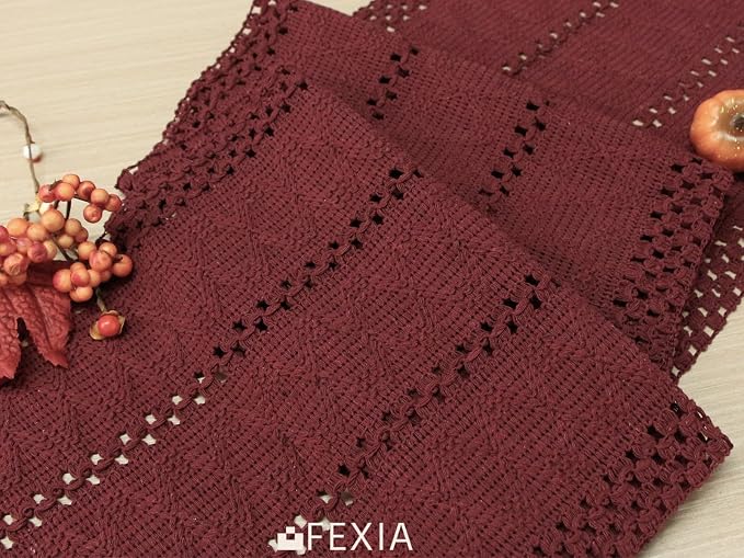Burgundy Red Table Runner with Tassels 12x90 Inch - Image 3