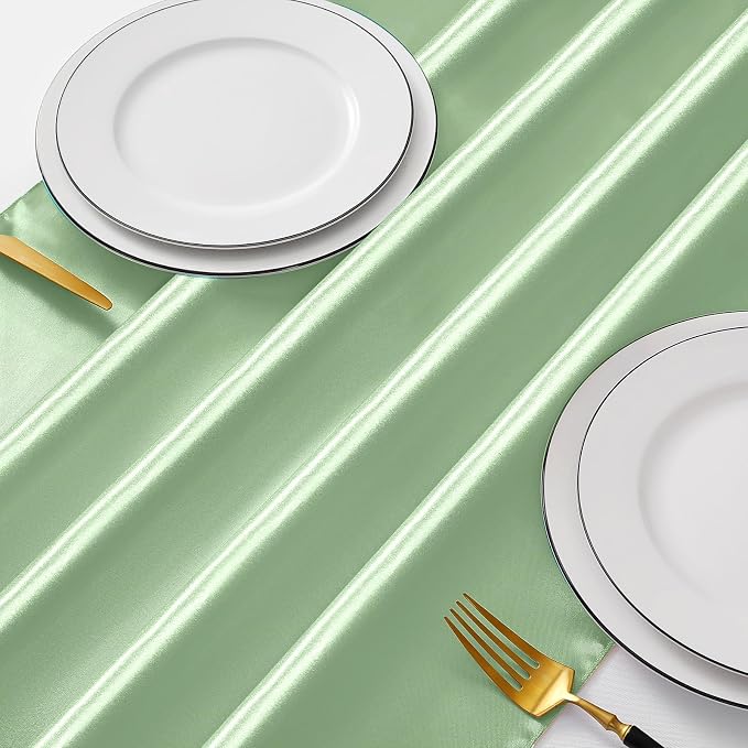 Manyshofu Sage Green Satin Table Runner 12x108 - Image 5