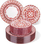 Red Plastic Plates, Floral Disposable Plates, 10.25" dinner & 7.5" dessert by Hioasis