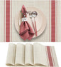 DACHUI Placemats Set of 4, Soft & Elegant Woven Vinyl Place Mats, Water Resistant, Heat Resistant, Washable, Durable Table Mats (Red Stripes)