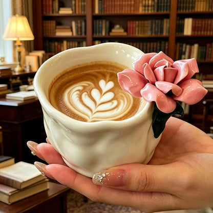 Hand Pinched Flower Ceramic Coffee Mug, Handleless 10oz Cube Cup - Image 8