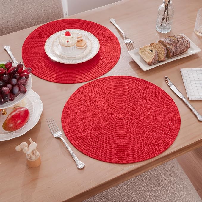SHACOS Round Placemats Set of 4 Non Slip Washable Place Mats 15 inch Cotton - Image 3