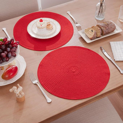 SHACOS Round Placemats Set of 4 Non Slip Washable Place Mats 15 inch Cotton - Image 3