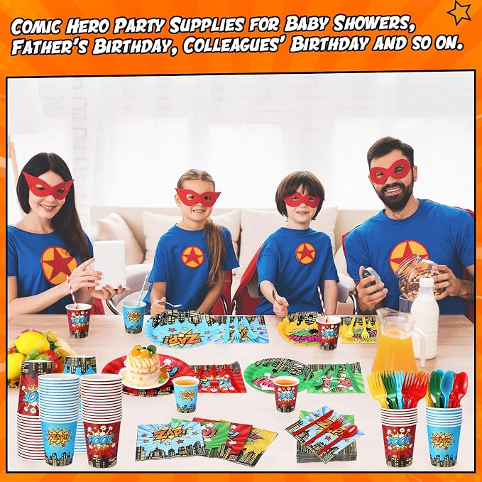 450 Pcs Hero Theme Tableware Set Decorations, Hero Action Themed Disposable - Image 4
