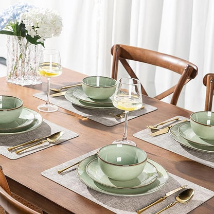 GBHOME Ceramic Dinnerware Sets for 4, 12 Pieces Stoneware Plates and Bowls Sets, Reactive Glaze Dishes -Scratch Resistant, Dishwasher&Microwave Safe-Pastel Green