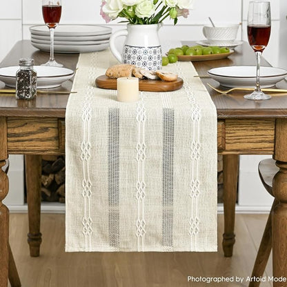 Artoid Mode Beige Farmhouse Embroidered Hollow Table Runner, Seasonal Kitchen - Image 2