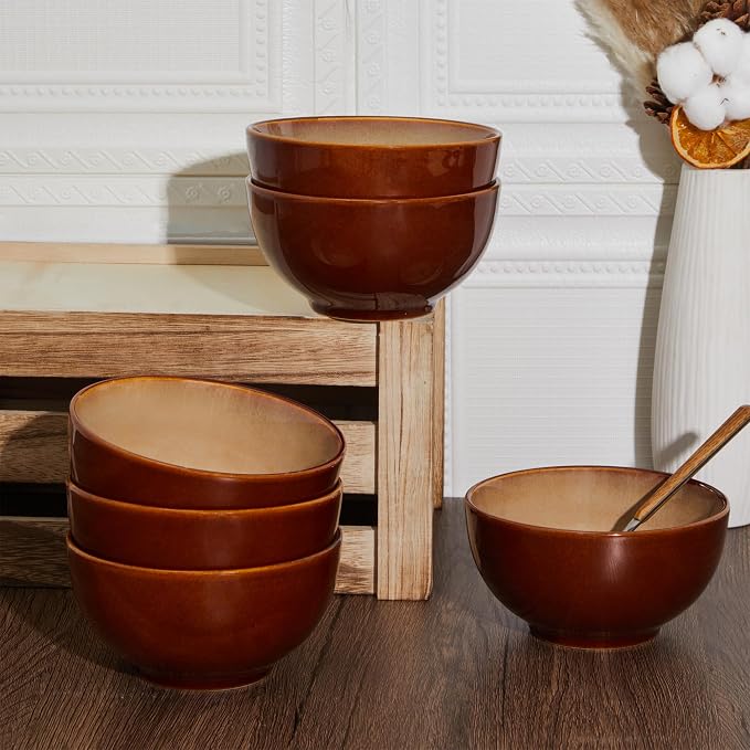 Reactive Glaze Bowls Set of 6, Microwave and Dishwasher Safe Bowls, Stoneware - Image 4