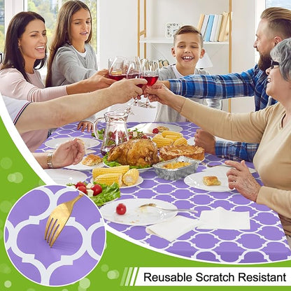 Smiry Rectangle Table Cloth, Waterproof Vinyl Tablecloth with Flannel Backing for Rectangle Tables, Wipeable Spillproof Plastic Tablecloths for Dining, Camping, Indoor and Outdoor, (60"x84", Lavender)