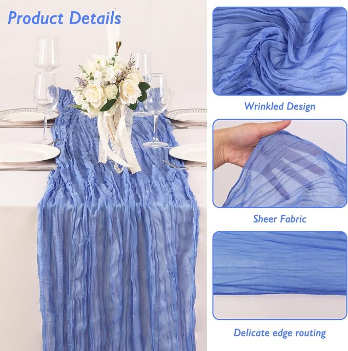 1 Pack Blue Cheesecloth Table Runner 120 Inch Boho Wedding Decor | Cheesecloth - Image 3