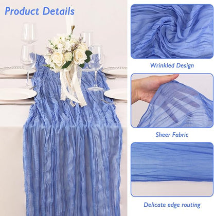 1 Pack Blue Cheesecloth Table Runner 120 Inch Boho Wedding Decor | Cheesecloth - Image 3
