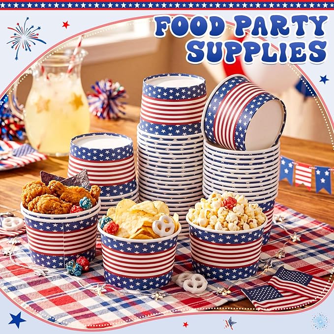 Potchen 50 Pack 9 oz Patriotic Paper Bowls Disposable Soup Bowls 4th of July - Image 3