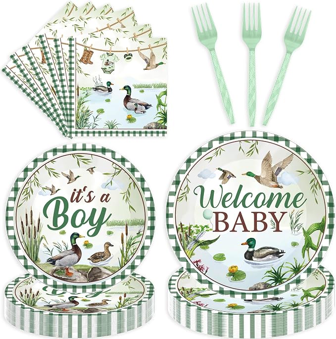 96 Pcs Mallard Duck Baby Shower Decorations, Welcome Baby Boy Cute Watercolor by EoBeCy