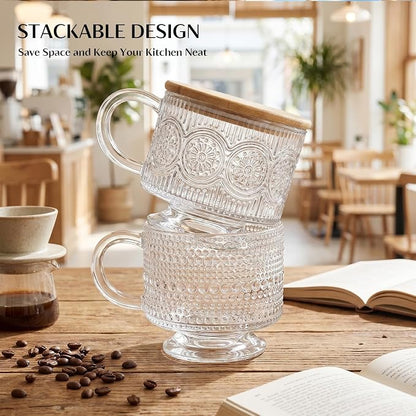 INSETLAN Vintage Glass Coffee Mugs 14 oz Set of 2, Embossed Overnight Oats - Image 9