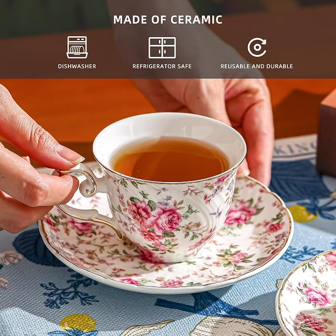 Agyiuns tea cups and saucers ceramic coffee mug 6oz - Image 3