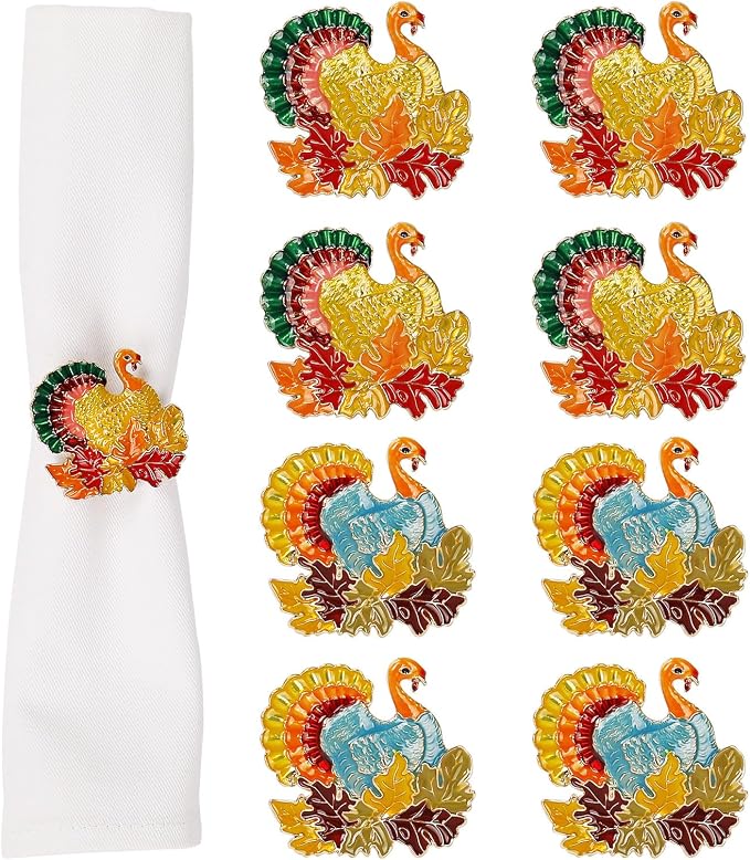 Thanksgiving Turkey Napkin Rings Set of 8, Fall Napkin Rings Metal Napkin by Getfitsoo