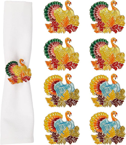 Thanksgiving Turkey Napkin Rings Set of 8, Fall Napkin Rings Metal Napkin by Getfitsoo