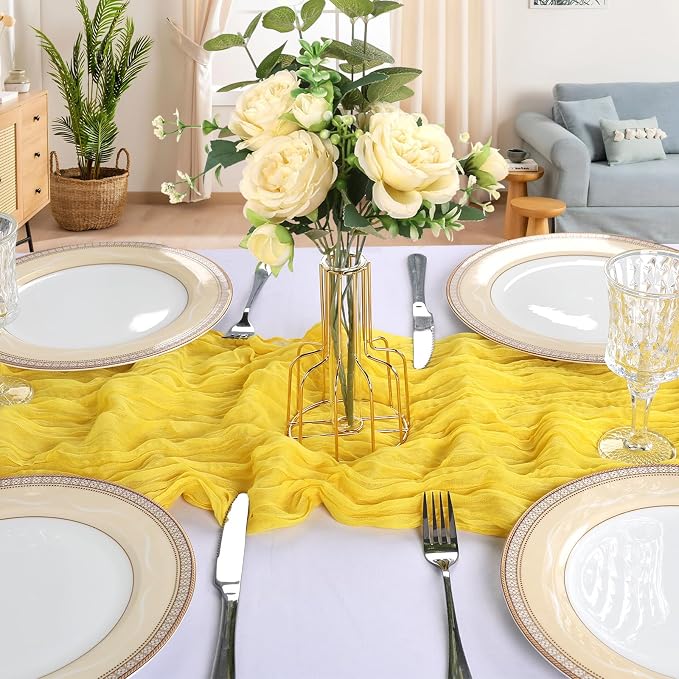 6 Pack 10Ft Lemon Yellow Cheesecloth Table Runner 23 x 120 Inch | Gauze Rustic - Image 4