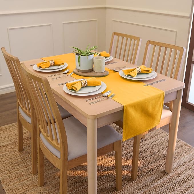 Encasa XO Table Runner, Cotton Canvas Dining Runner 13"x104" | Mango, 180 GSM - Image 2