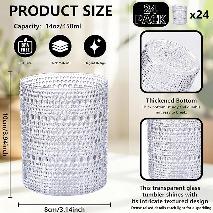 YOUBET 24PCS Plastic Drinking Glasses - Image 2