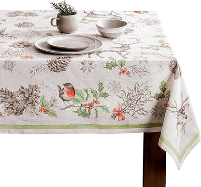 Maison d' Hermine Table Cloth Square Table 100% Cotton 60 x 60 Inches Fall Tablecloth Reusable Everyday Use for Thanksgiving Christmas Decorations Dining Farmhouse Party (Christmas Dew)