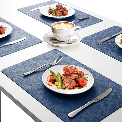 Vinyl Placemats Set of 12 Faux Leather 100% Waterproof Wipeable Washable Place Mats Heat Resistant Easy Clean Non-Slip Table Mats for Indoor Outdoor. (12,Blue)