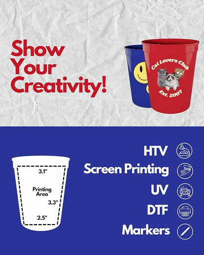 PartyPrints 10 Pack 16 oz Assorted Reusable Blank Plastic Cups, Stadium Cups - Image 4
