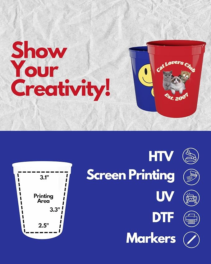 PartyPrints 100 Pack 16 oz Assorted Reusable Blank Plastic Cups, Stadium Cups - Image 3