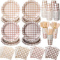 Yaomiao 168 Pcs Gingham Plates and Napkins Beige Plaid Disposable Dinnerware by Yaomiao