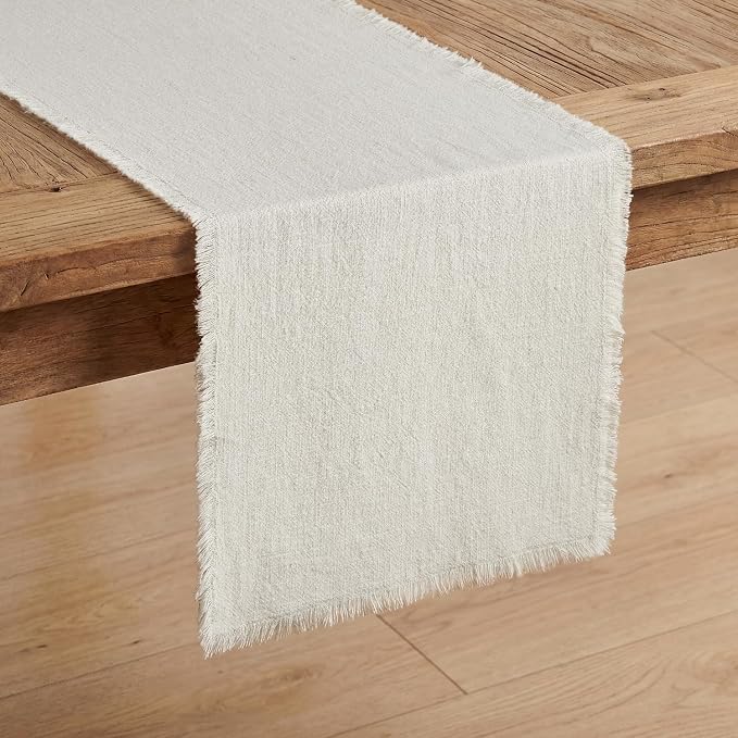 14 x 72 Inches Frayed Edge Table Runner, 270G Heavyweight Sand Washed Slub by KINGSTONE