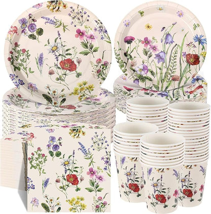250 Pcs Wildflower Party Decorations Include Spring Summer Floral Paper Plates by Ziliny