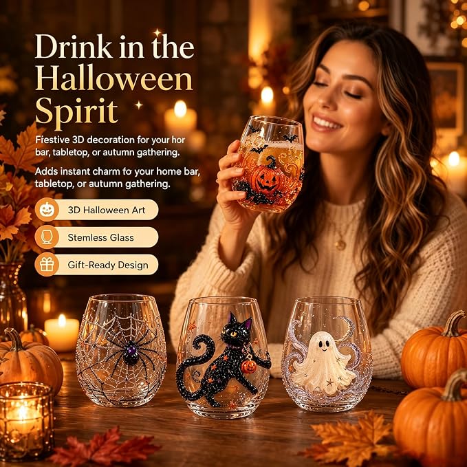 3D Halloween Artisan Glassware Collection, Halloween Artisan Glass Cups | - Image 5