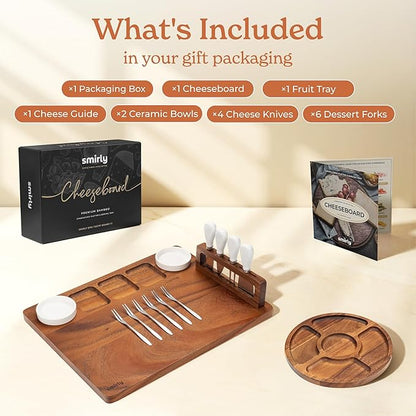 SMIRLY Charcuterie Boards Set, Large Cheese Board Set, Natural Walnut Wood Charcuterie Tray with Accessories - Housewarming Gifts New Home, Wedding & Bridal Shower Gifts for Women, Couples