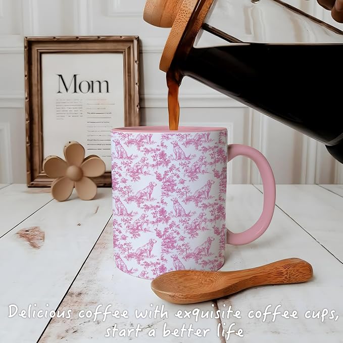 Pink Chinoiserie Golden Retriever Mug, Toile de Jouy French Country Dog Coffee - Image 3