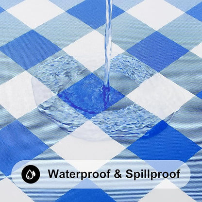Smiry Rectangle Picnic Table Cloth, Elastic Waterproof Fitted Vinyl Tablecloths, Flannel Backed Buffalo Plaid Table Covers for Dining, Camping, Outdoor (White and Blue, 30" x 72")