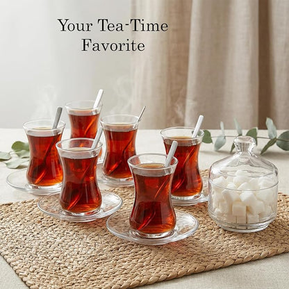 19 Pieces Turkish Tea Glasses Set Includes; 6 Glasses, Tea Cups, 6 Saucers - Image 2