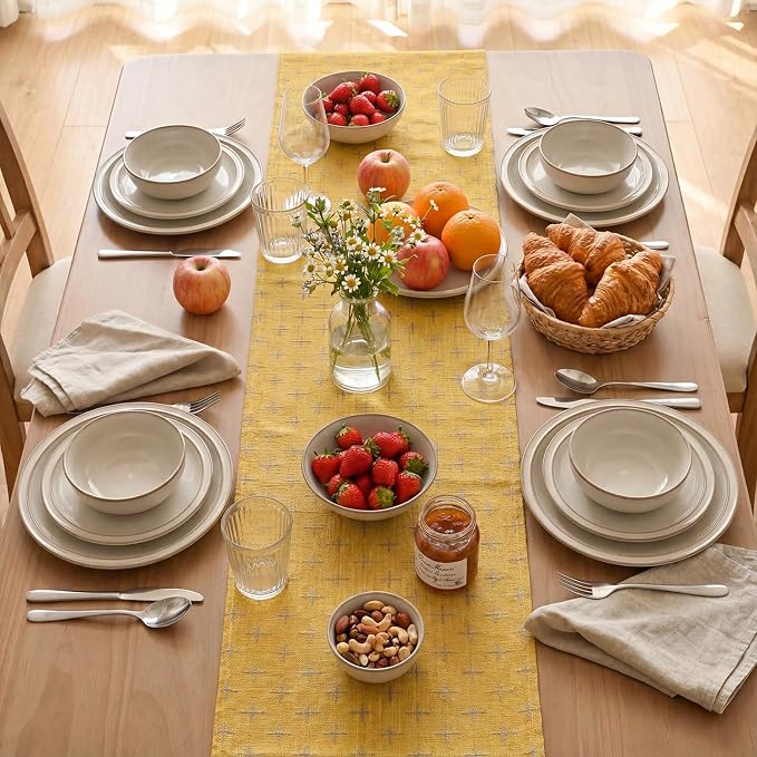 Artoid Mode Yellow Cross-Star Textured Table Runner, Seasonal Waterproof Rustic - Image 3