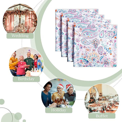 Maison d' Hermine Cloth Napkins Set of 4 100% Cotton Everyday Reusable Square Napkins Cloth Washable Dinner Party Wedding Restaurant Valentines Day Decorations Spring/Summer (Indian Floral, 20" x 20")